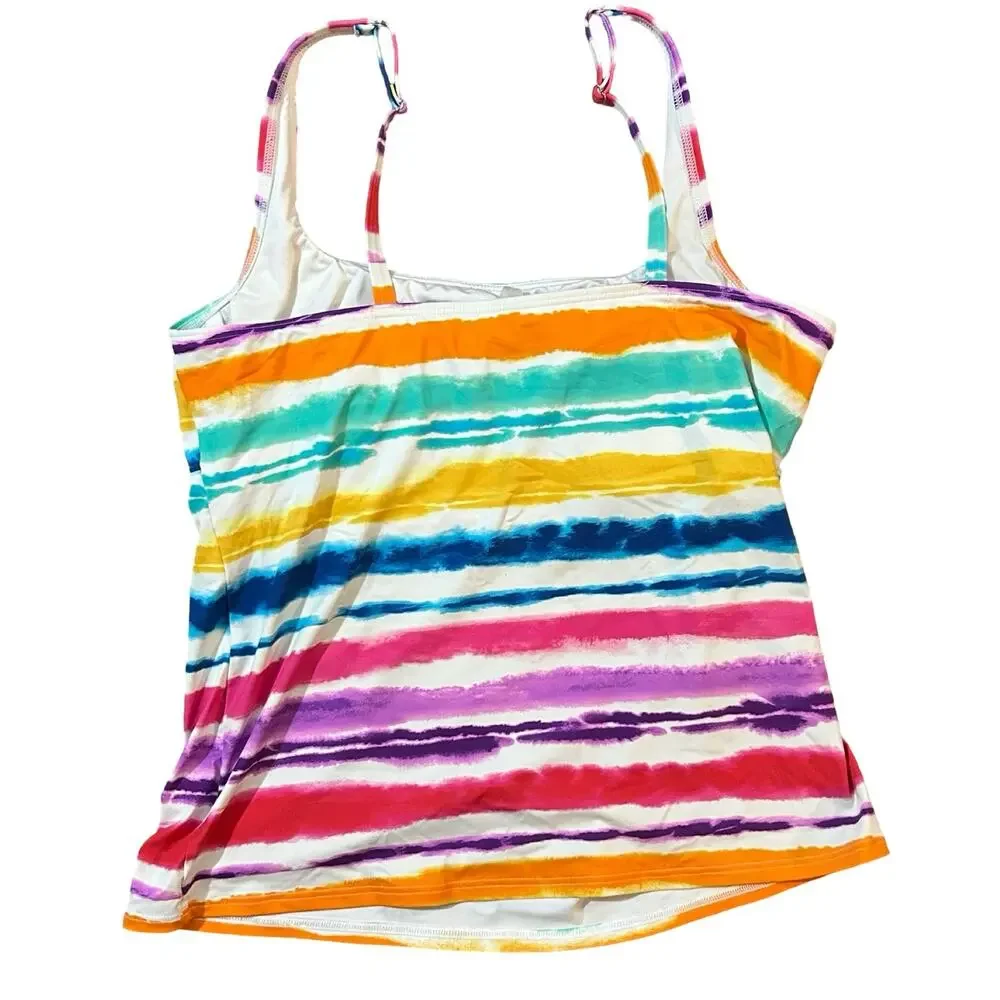 Lands End Tie Dye Rainbow Tankini Top Womens 14 Striped Beach Vacation Swim - Picture 4 of 4